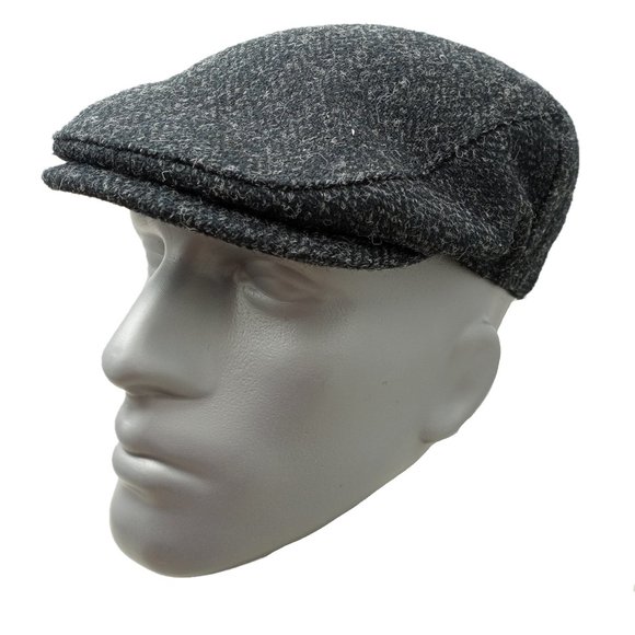 Hartside HS14 Scottish Highland Harris Tweed® Flat Cap in BLACK - PICK SIZE - Picture 5 of 11